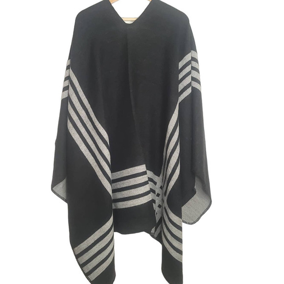 Women's Reversible Pashmina Coverup Scarf Black Grey One Size - Picture 2 of 4